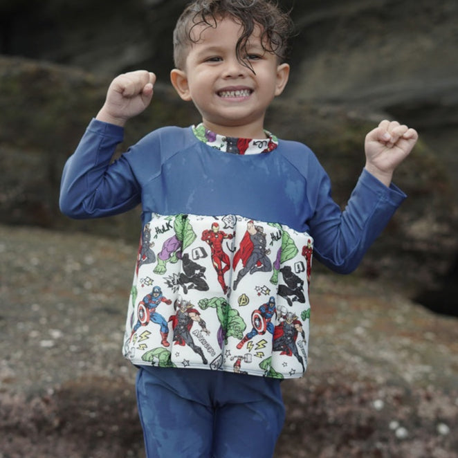 Marvel Avengers Summertide Doodle Hero Boys Long Sleeve Floatsuit