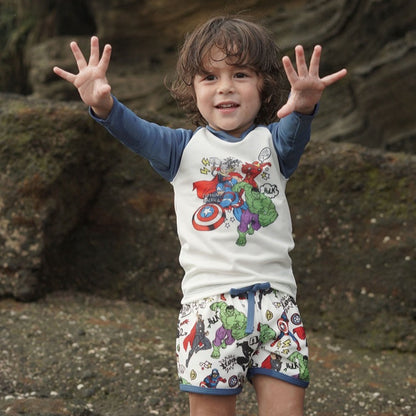 Marvel Avengers Summertide Doodle Hero Boys Long-Sleeve Rash Guard Set
