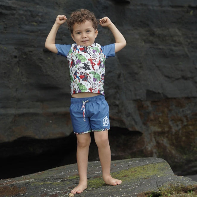 Marvel Avengers Summertide Doodle Boys Short-Sleeve Rash Guard Set