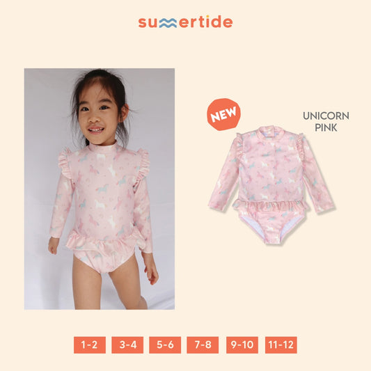 Summertide Girls Long-Sleeve Ruffle Jumpsuit | Baju Renang Anak