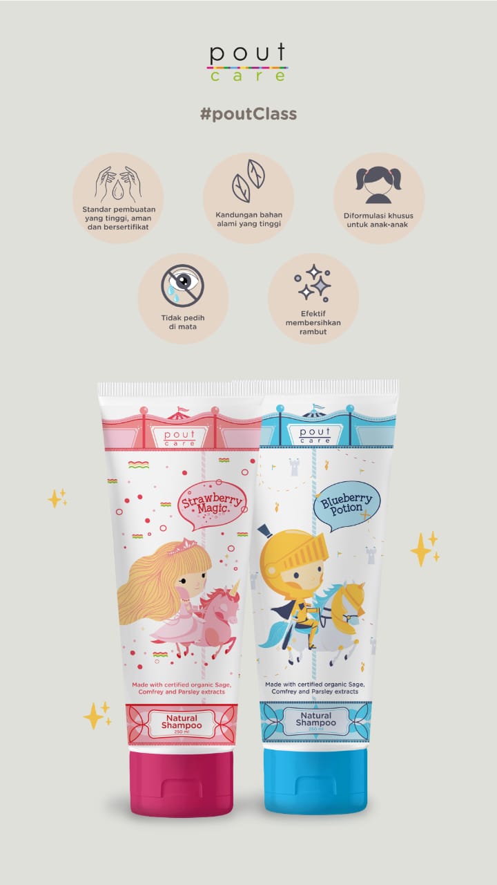 Pout Care - Natural Shampoo Untuk anak-anak with Blueberry Potion and Strawberry Magic