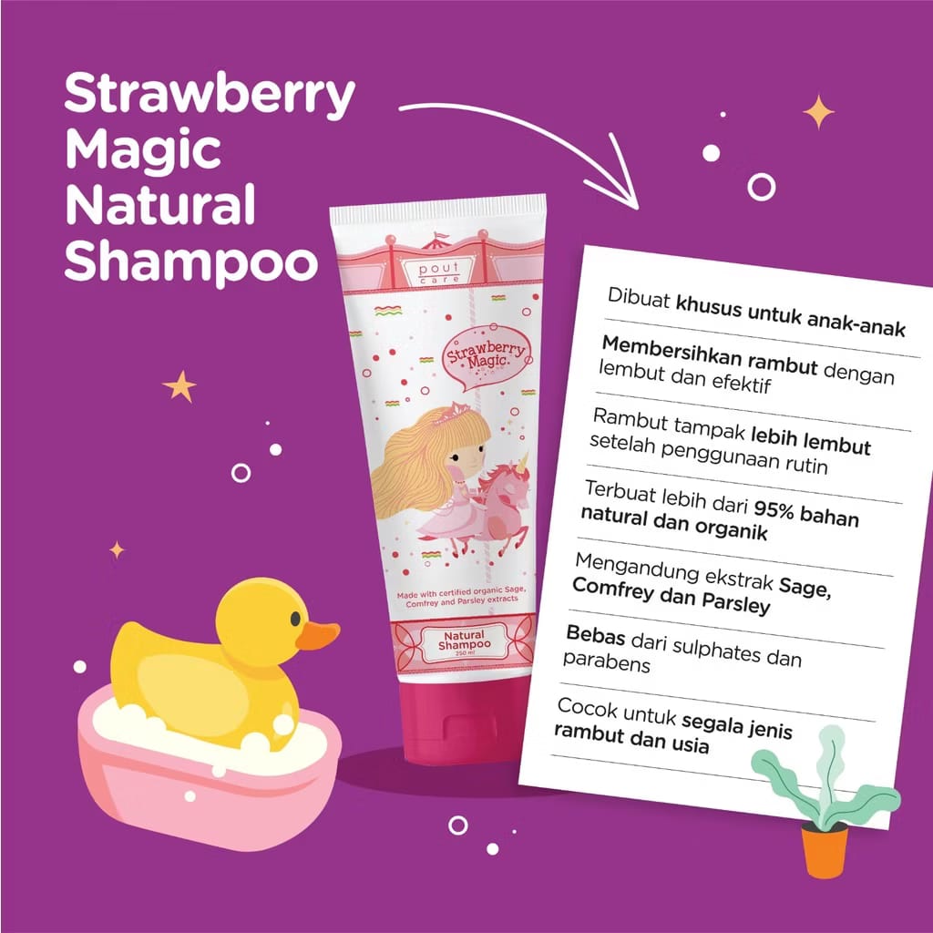 Pout Care - Natural Shampoo Untuk anak-anak with Blueberry Potion and Strawberry Magic
