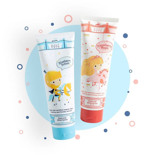 Pout Care - Natural Shampoo Untuk anak-anak with Blueberry Potion and Strawberry Magic
