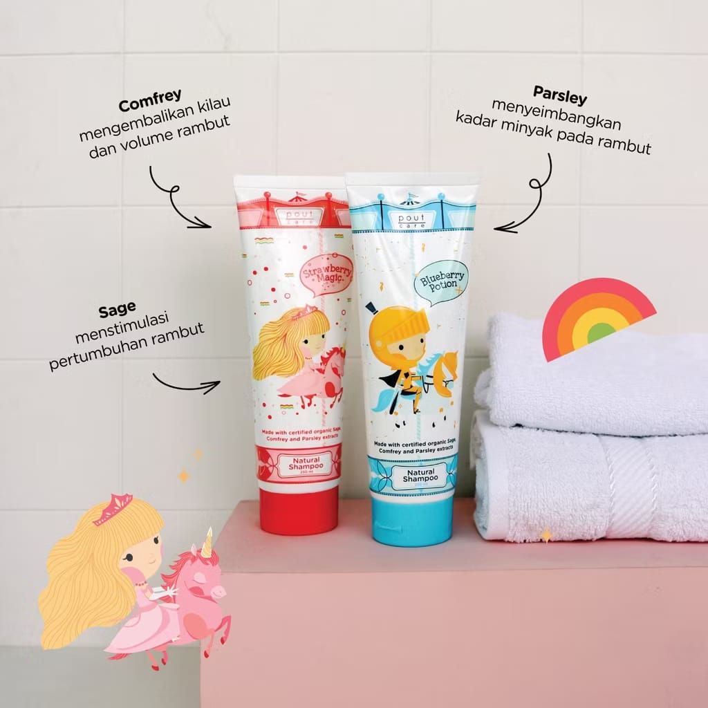 Pout Care - Natural Shampoo Untuk anak-anak with Blueberry Potion and Strawberry Magic